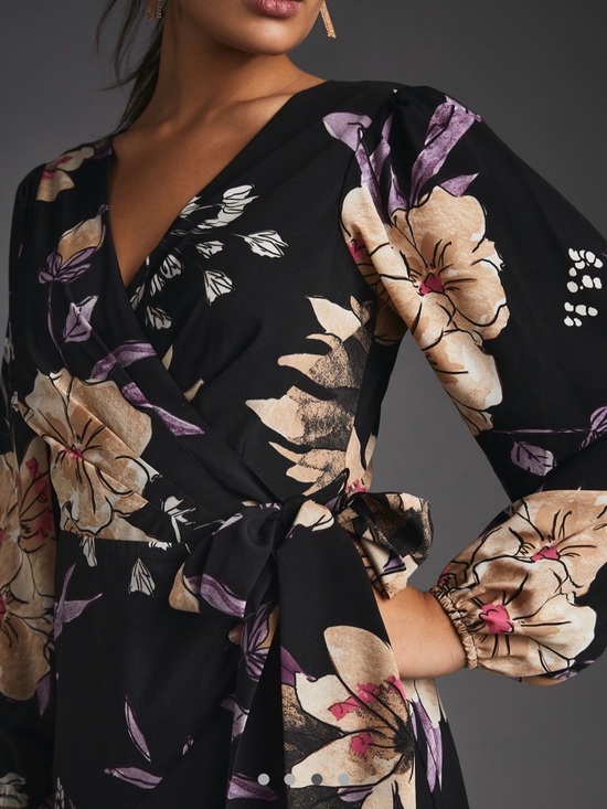 NWT Anthropologie Hutch Floral V-Neck Long Sleeve wrap Maxi Dress small - Picture 3 of 4